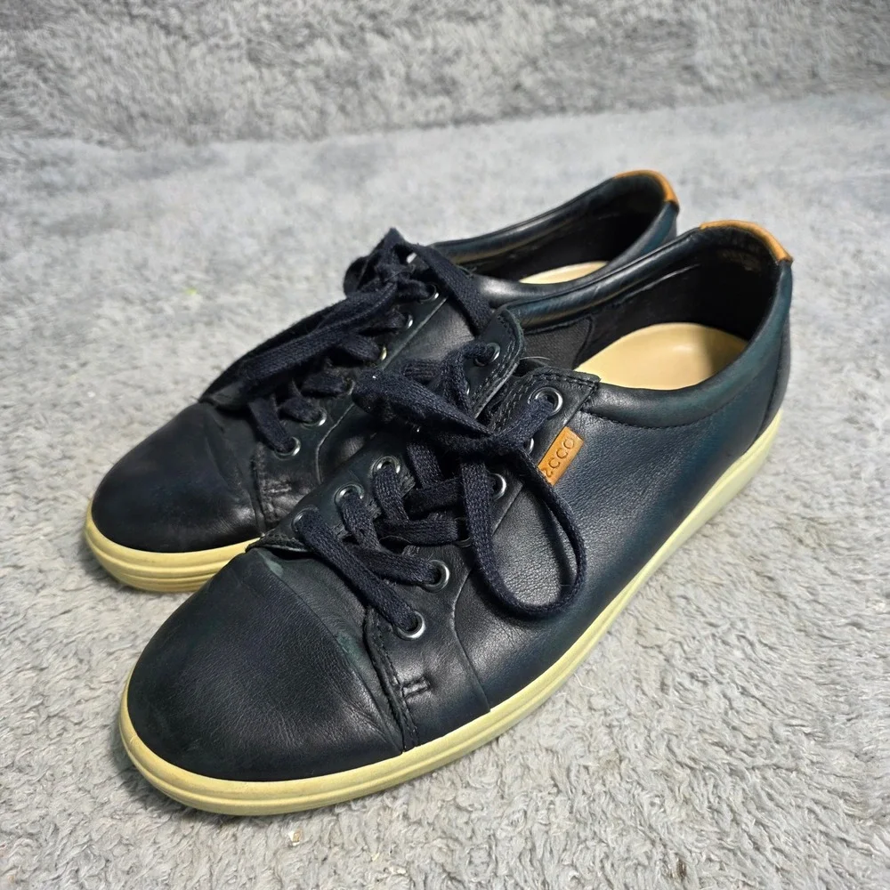 ECCO Soft 7 Sneakers Black‎ Leather Lace Up Comfort Shoes Womens 39 Good